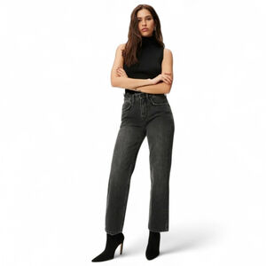 Good American Iconic 90s Duster Straight Leg Distressed High Rise Jeans Sz 2